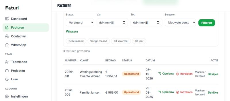Een factuur intrekken in het dashboard